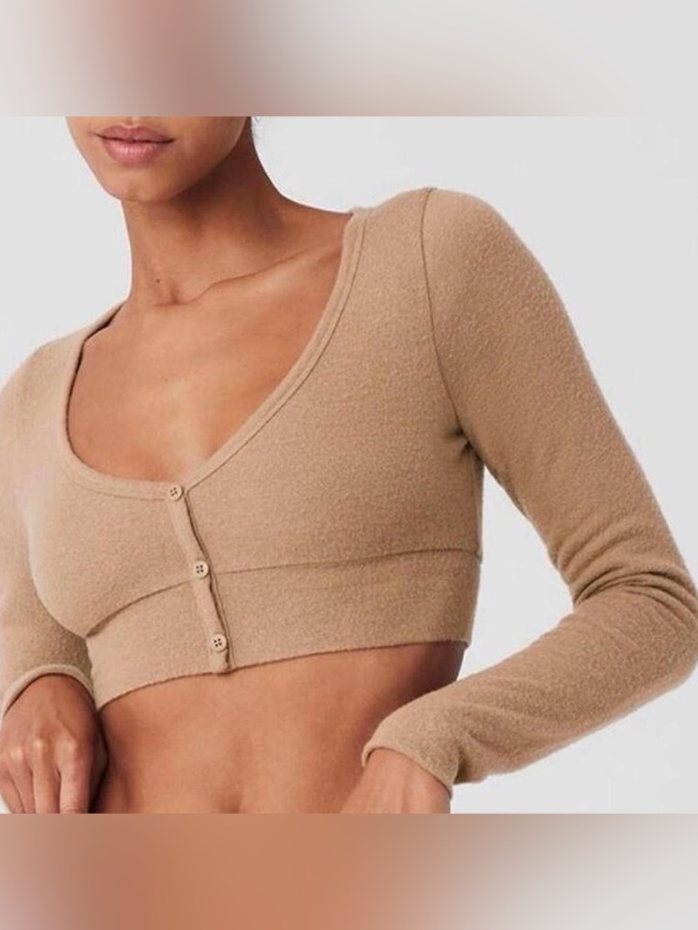 Alo Yoga brown tan crop cardigan size medium